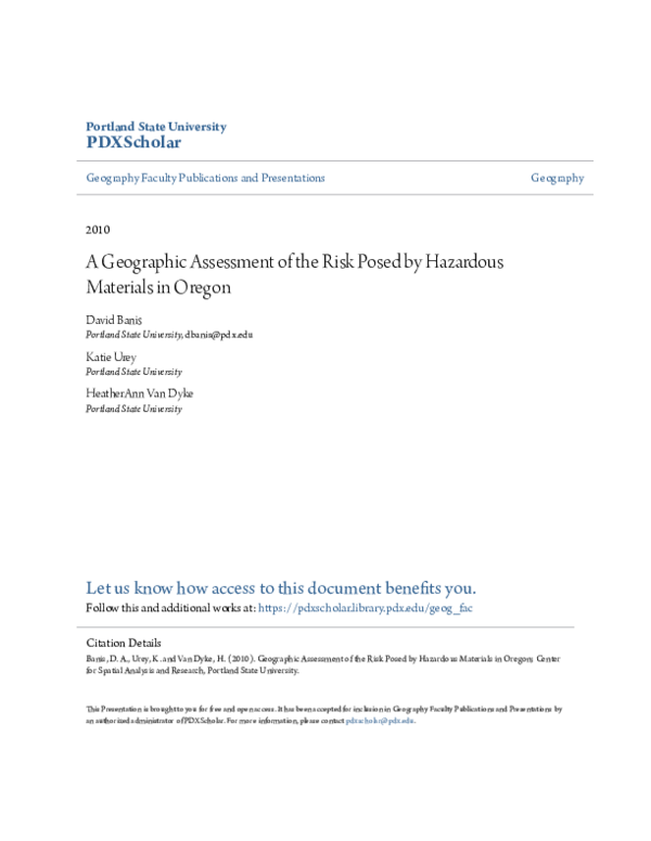 (PDF) A Geographic Assessment of the Risk Posed by Hazardous Materials ...