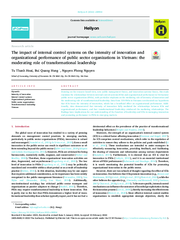 (PDF) The impact of internal control systems on the intensity of ...