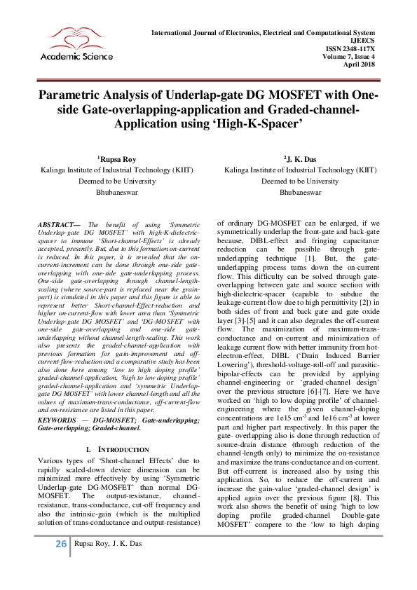(PDF) Parametric Analysis of Underlap-gate DG MOSFET with One-side Gate ...
