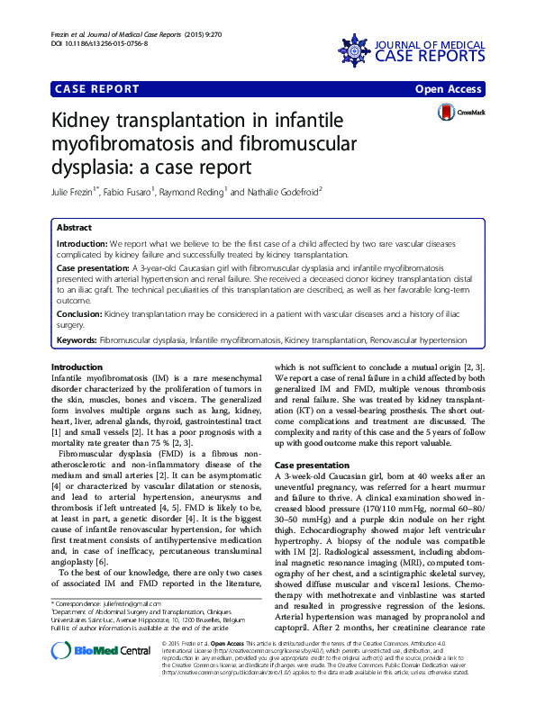 (PDF) Kidney transplantation in infantile myofibromatosis and