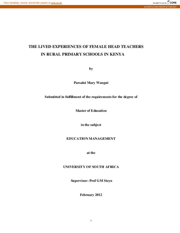 (PDF) The lived experiences of female head teachers in rural primary ...
