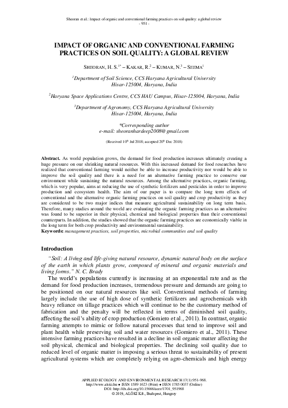 (PDF) Impact of Organic and Conventional Farming Practices on Soil ...