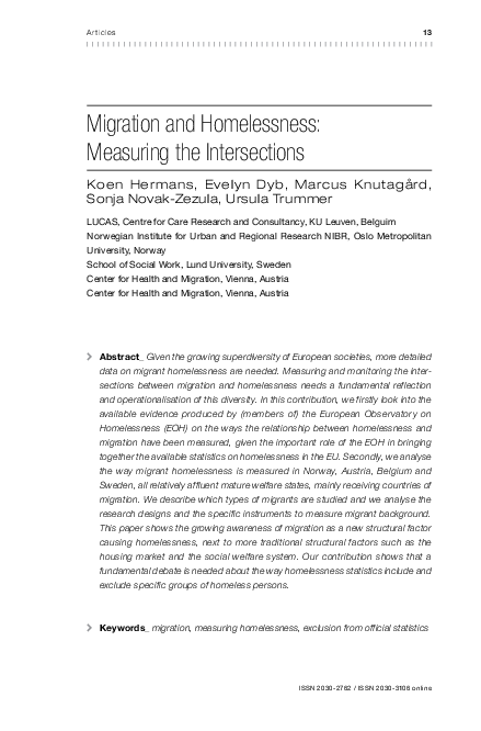(PDF) Migration and Homelessness: Measuring the Intersections