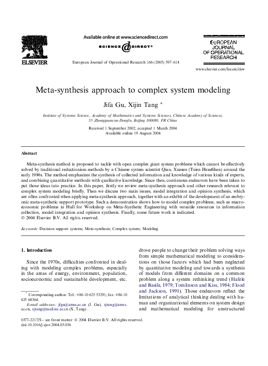 (PDF) Meta-synthesis approach to complex system modeling