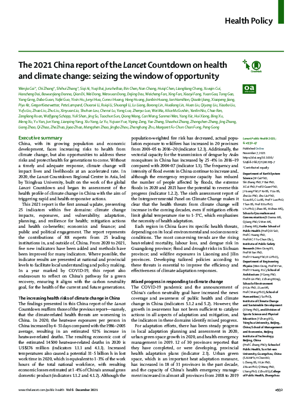 (PDF) The 2021 China report of the Lancet Countdown on health and ...