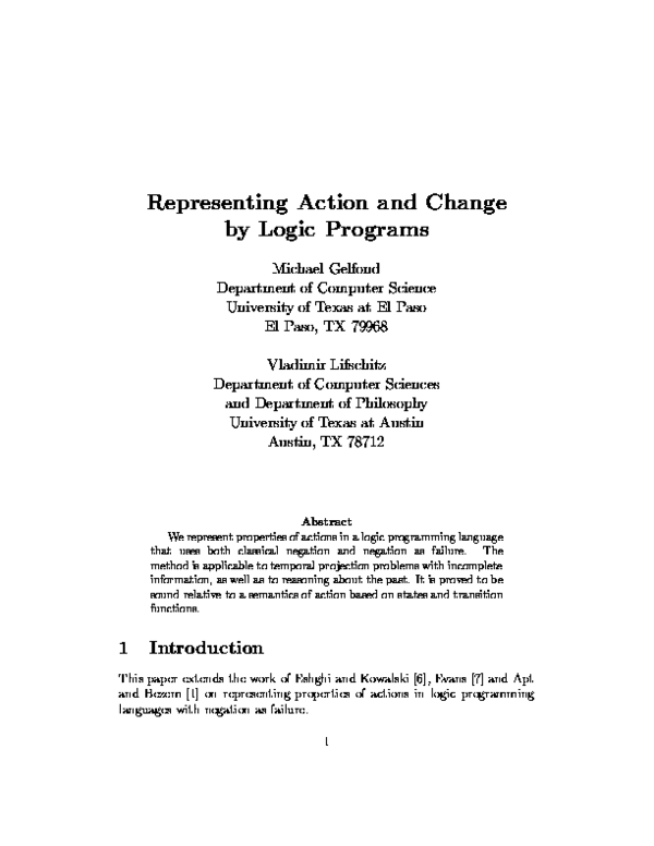 (PDF) Representing action and change by logic programs