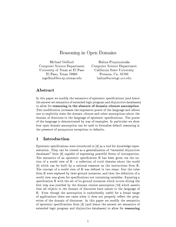 (PDF) Reasoning in Open Domains
