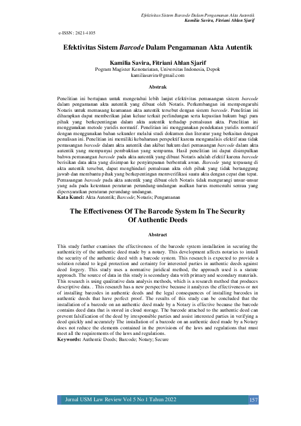 Efektivitas Sistem Barcode Dalam Pengamanan Akta Autentik
