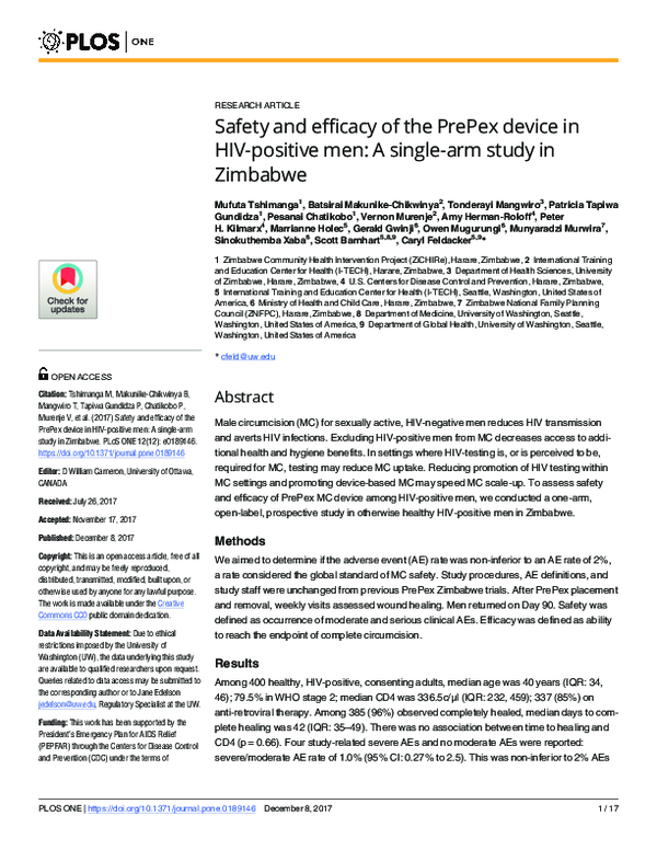 (PDF) Safety and efficacy of the PrePex device in HIV-positive men: A ...