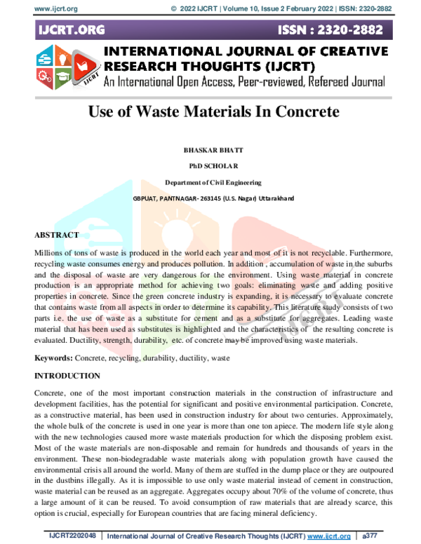 (PDF) The Use of Waste Materials in Concrete