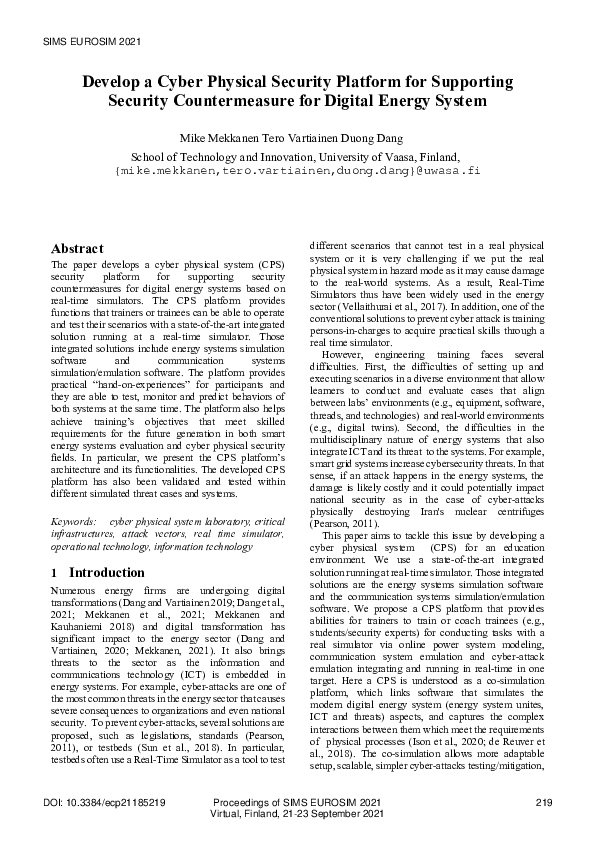 (PDF) Develop a Cyber Physical Security Platform for Supporting ...