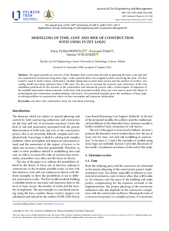 (PDF) Modelling of Time, Cost and Risk of Construction with Using Fuzzy ...