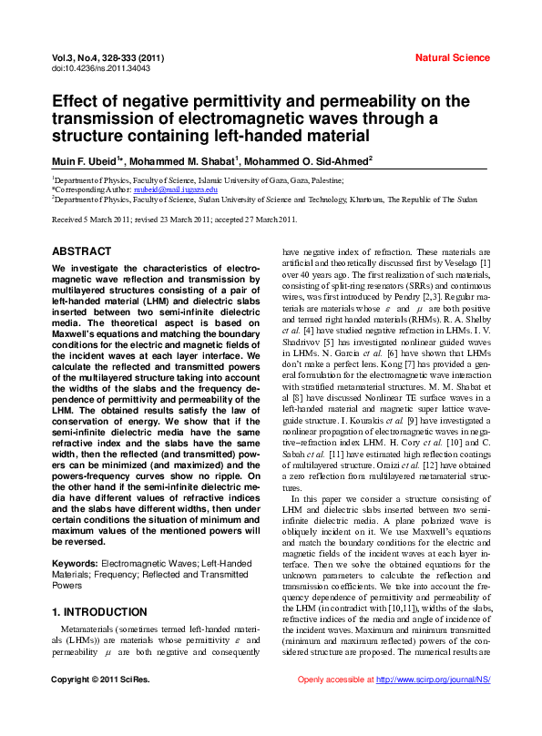 (PDF) Effect of negative permittivity and permeability on the ...
