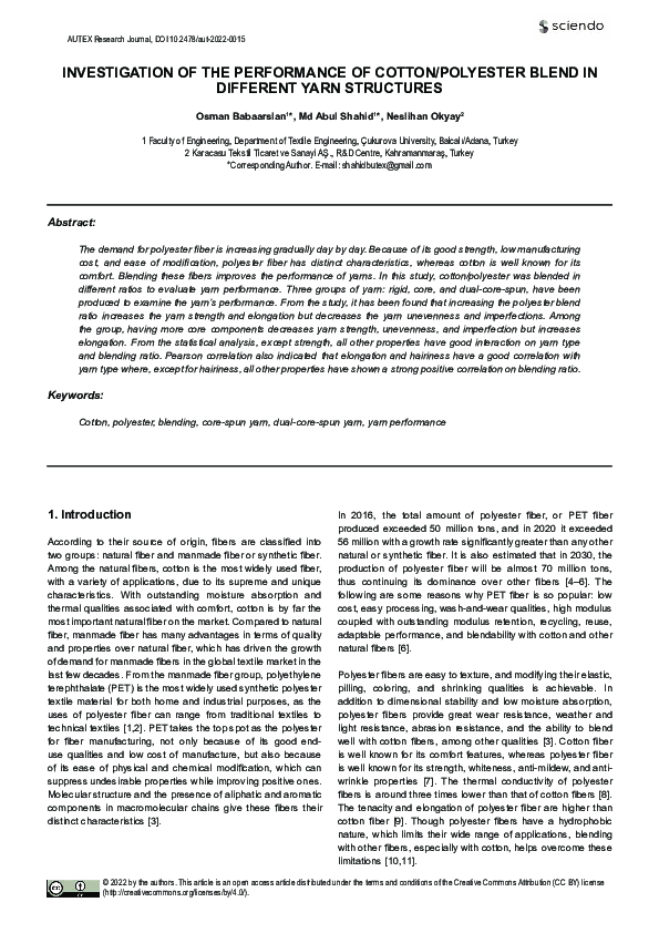 (PDF) Investigation of the Performance of Cotton/Polyester Blend in ...