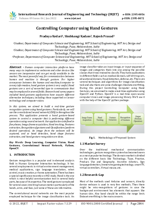(PDF) Controlling Computer using Hand Gestures