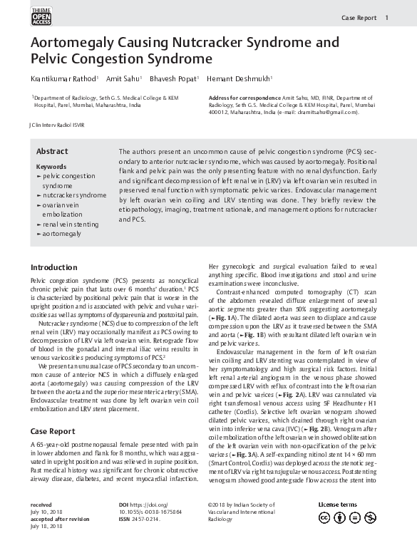 (PDF) Aortomegaly Causing Nutcracker Syndrome and Pelvic Congestion