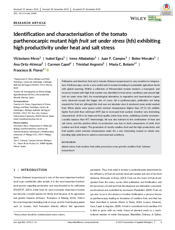 (PDF) Identification and characterisation of the tomato parthenocarpic ...