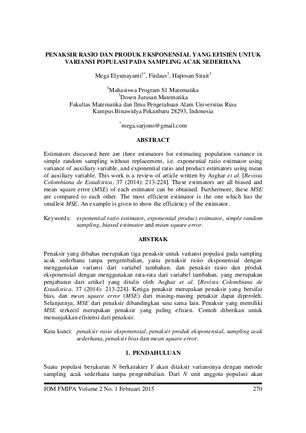 (PDF) Penaksir Rasio dan Produk Eksponensial yang Efisien untuk ...