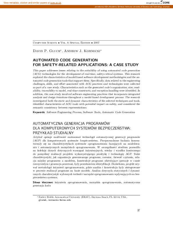 (PDF) Automated Code Generation for Safety-Related Applications: a Case ...
