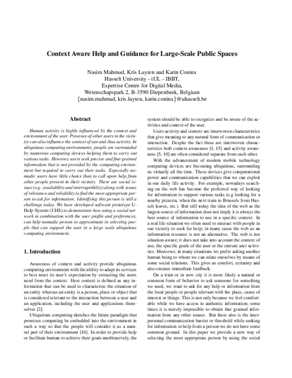 (PDF) Context Aware Help and Guidance for Large-Scale Public Spaces