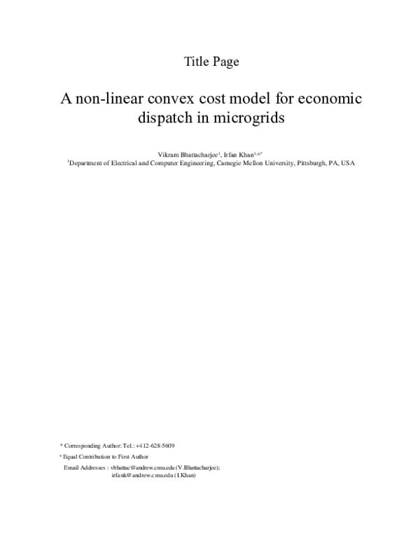 (PDF) A non-linear convex cost model for economic dispatch in microgrids