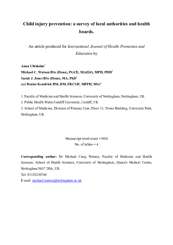 (PDF) Child injury prevention: a survey of local authorities and health ...