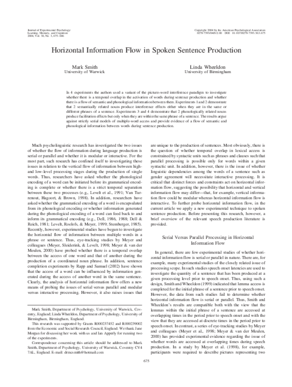 (PDF) Horizontal Information Flow in Spoken Sentence Production
