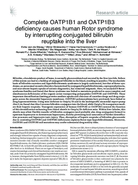 (PDF) Complete OATP1B1 and OATP1B3 deficiency causes human Rotor ...