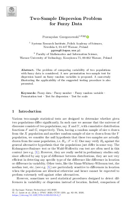 (PDF) Two-Sample Dispersion Problem for Fuzzy Data