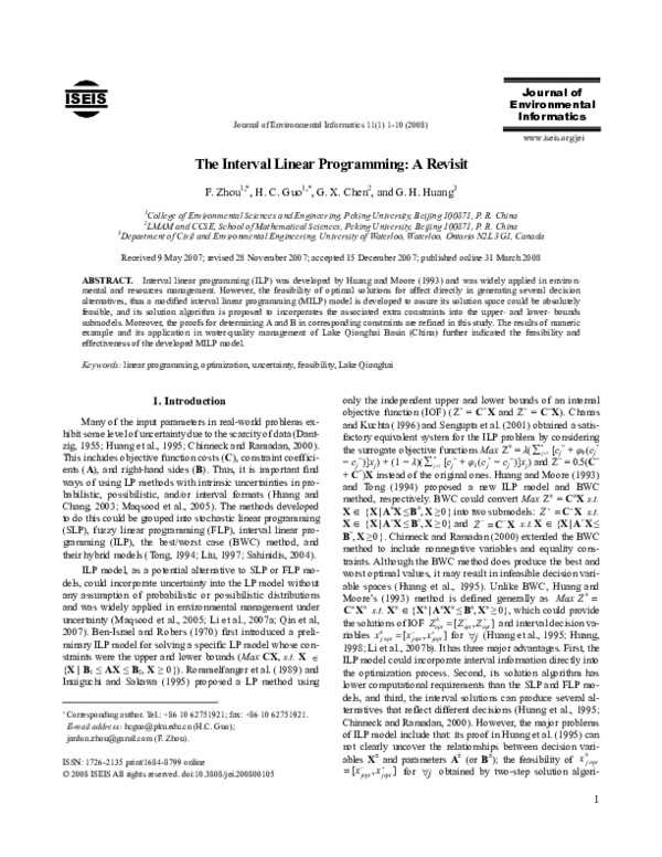 (PDF) The Interval Linear Programming: A Revisit