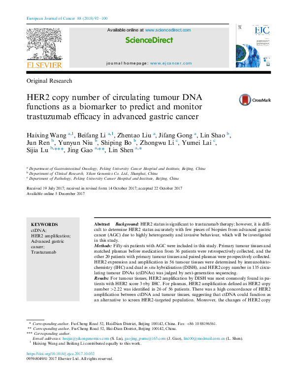 (PDF) HER2 copy number of circulating tumour DNA functions as a ...