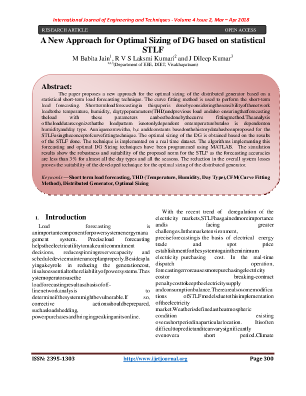 (PDF) A New Approach for Optimal Sizing of DG based on statistical STLF