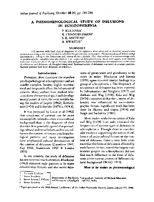 (PDF) A phenomenological study of delusions in schizophrenia
