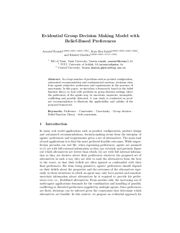 (PDF) Evidential Group Decision Making Model with Belief-Based Preferences