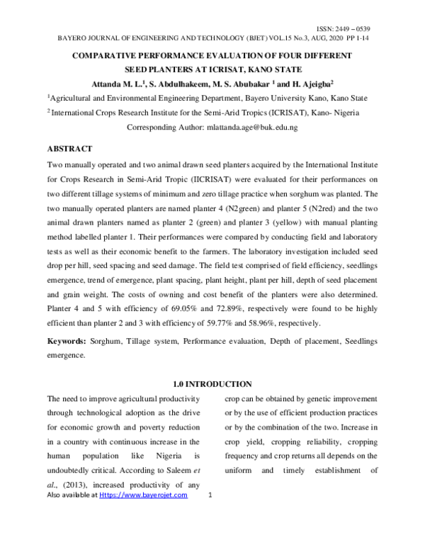 (PDF) COMPARATIVE PERFORMANCE EVALUATION OF FOUR DIFFERENT SEED ...