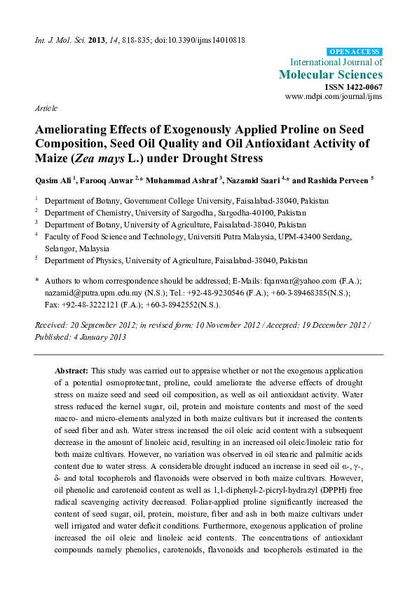 (PDF) Ameliorating Effects of Exogenously Applied Proline on Seed ...