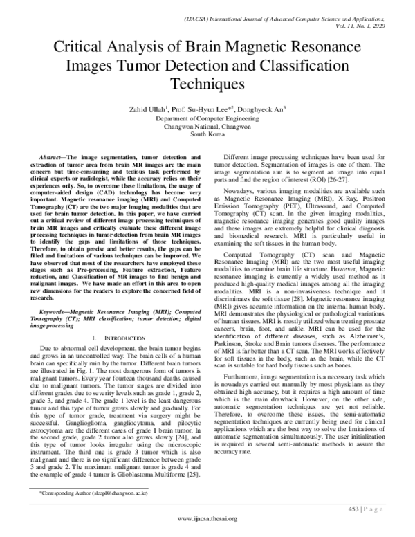 (PDF) Critical Analysis of Brain Magnetic Resonance Images Tumor ...