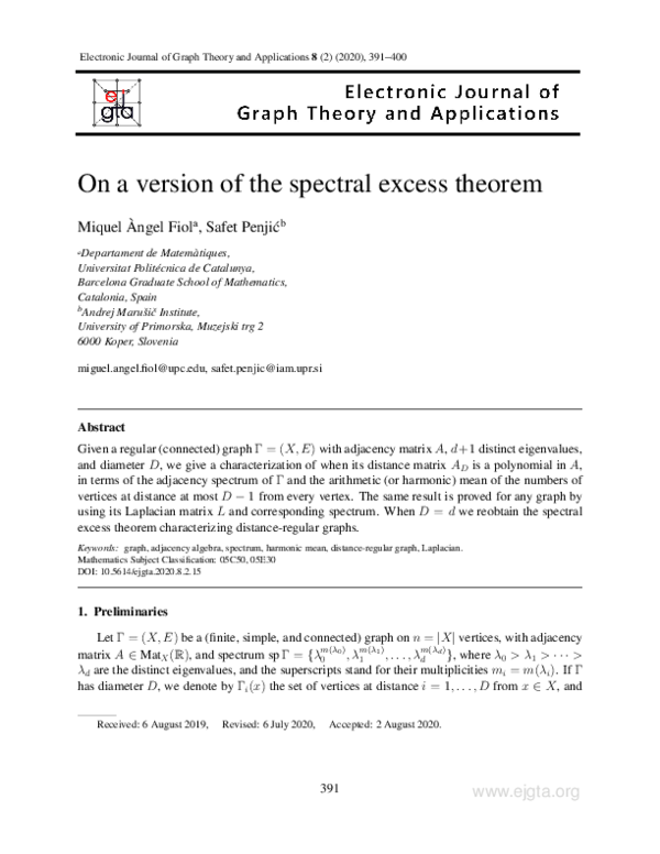 (PDF) On a version of the spectral excess theorem