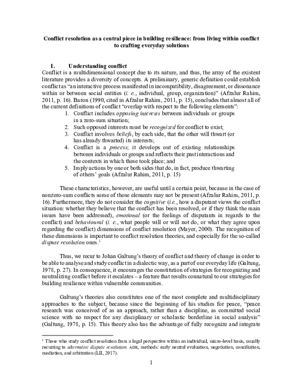 (PDF) Conflict resolution as a central piece in building resilience ...
