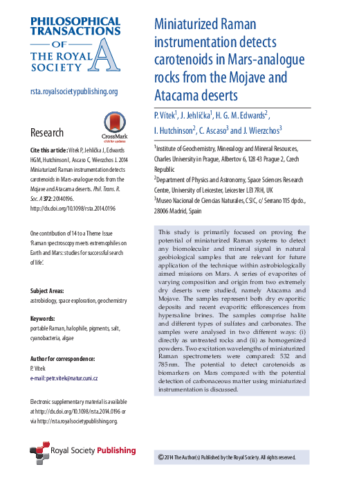 (PDF) Miniaturized Raman instrumentation detects carotenoids in Mars ...