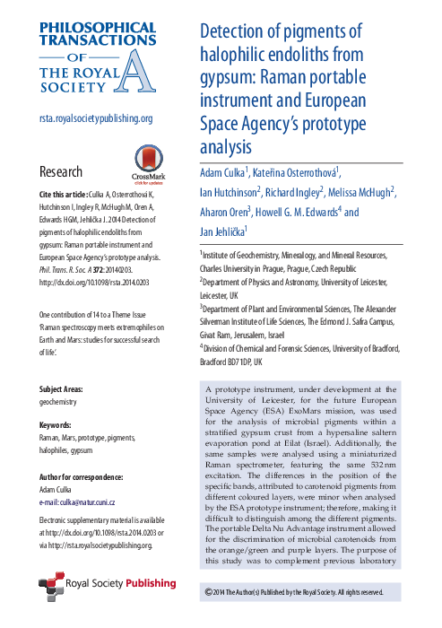 (PDF) Detection of pigments of halophilic endoliths from gypsum: Raman ...
