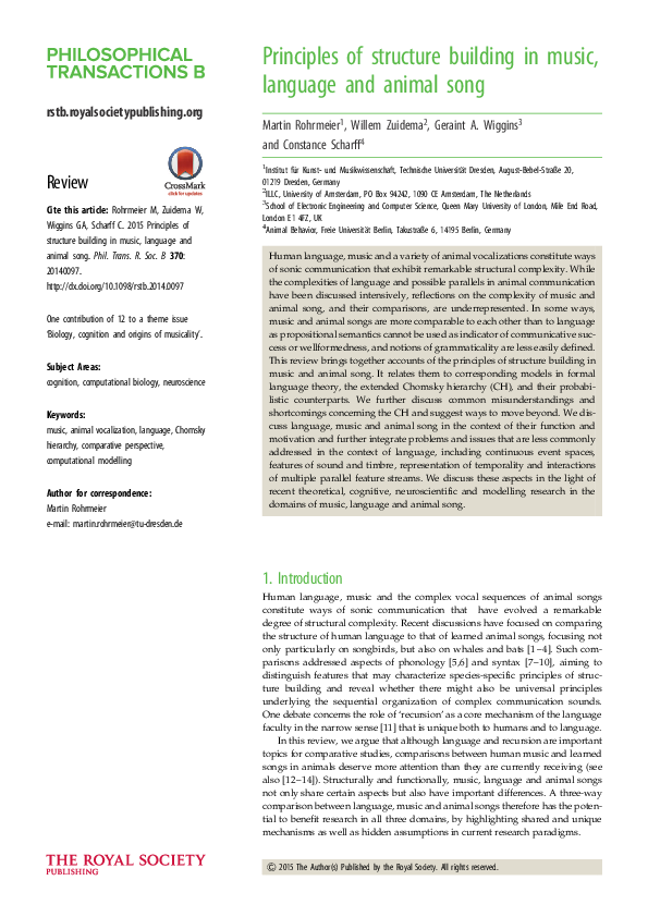 (PDF) Principles of structure building in music, language and animal song