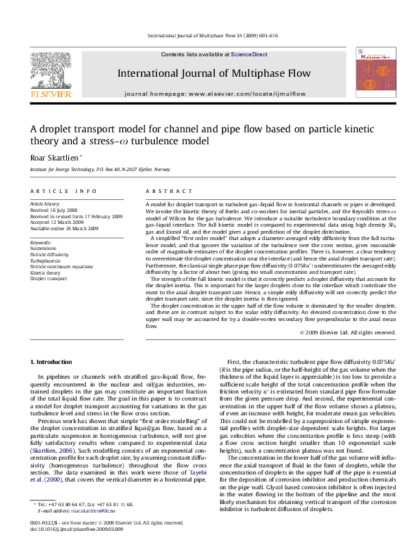 (PDF) A droplet transport model for channel and pipe flow based on ...