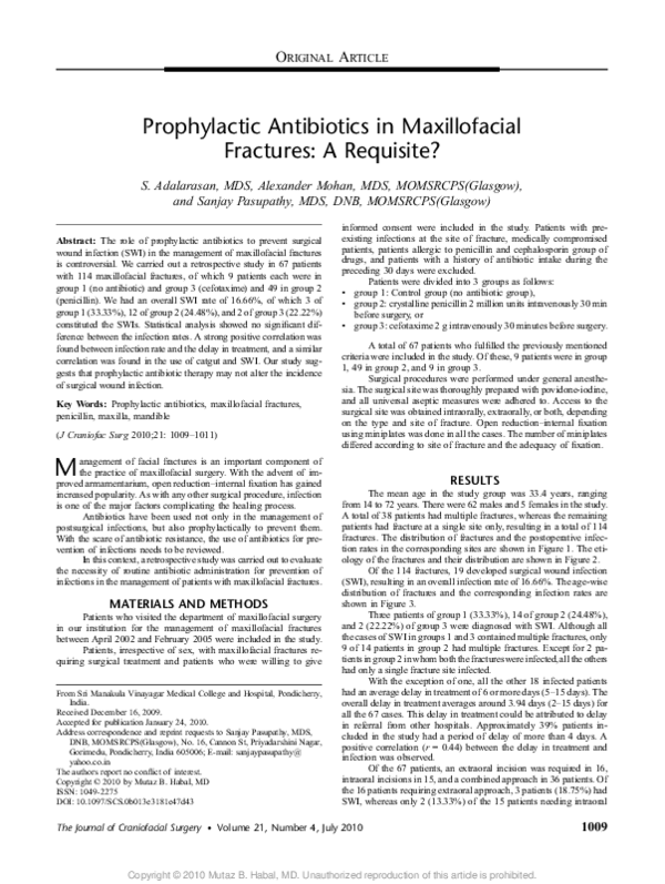 (PDF) Prophylactic Antibiotics in Maxillofacial Fractures mohan