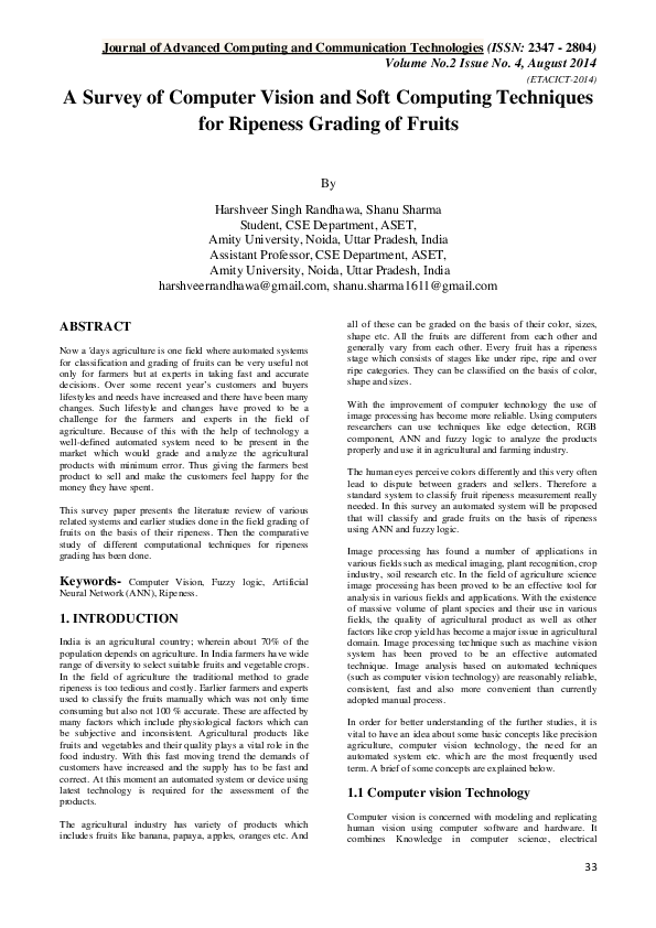 (PDF) A Survey of Computer Vision and Soft Computing Techniques for ...
