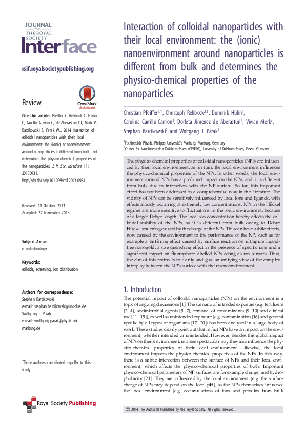(PDF) Interaction of colloidal nanoparticles with their local