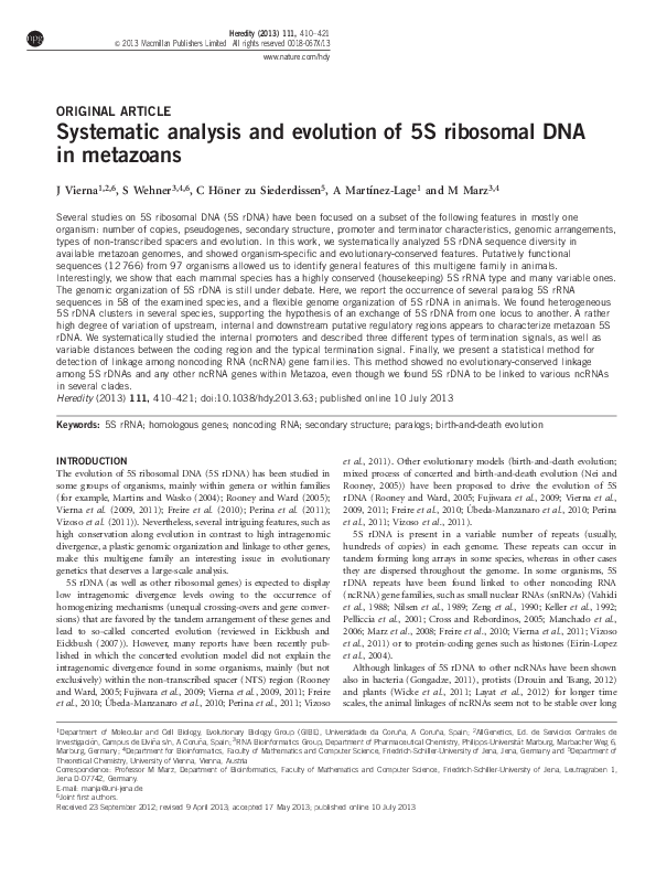 (PDF) Systematic analysis and evolution of 5S ribosomal DNA in metazoans