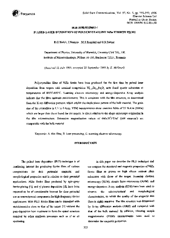 (PDF) Pulsed laser deposition of polycrystalline NiZn ferrite films