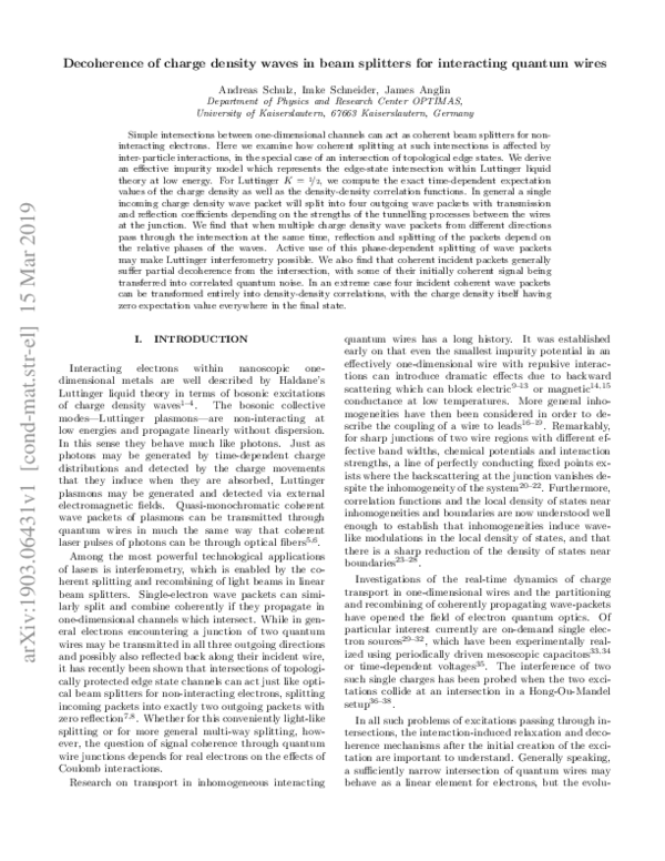 (PDF) Decoherence of charge density waves in beam splitters for ...