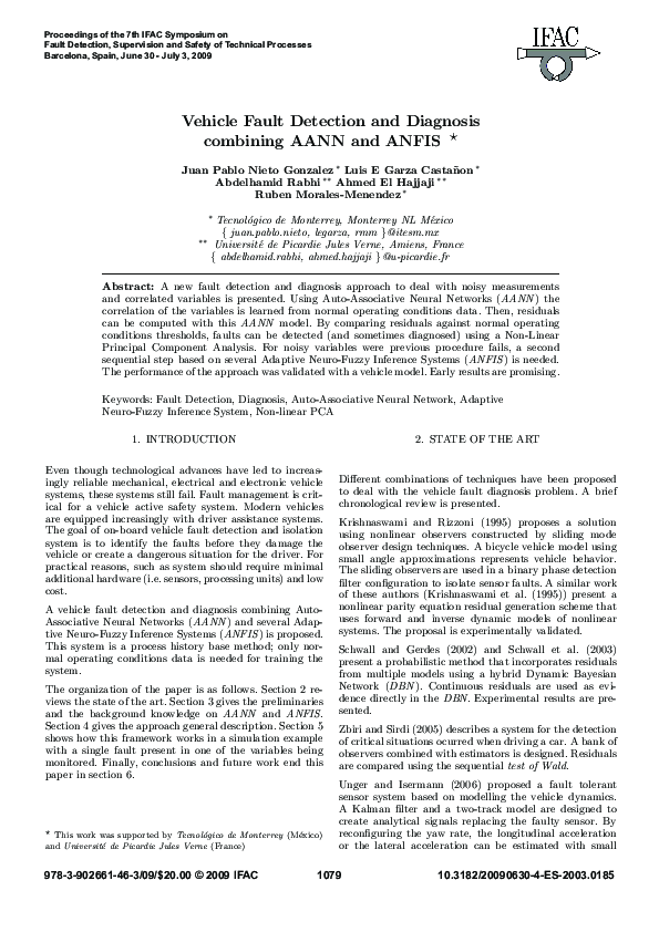 (PDF) Vehicle Fault Detection and Diagnosis combining AANN and ANFI